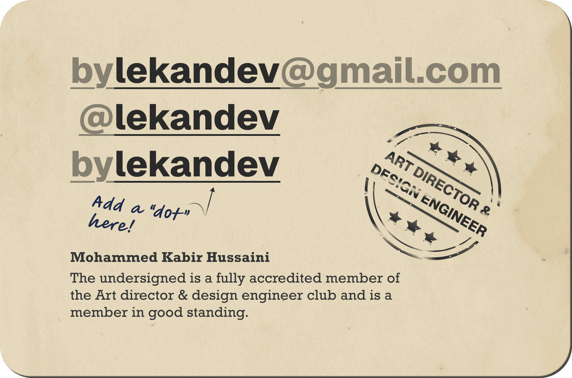 Mohammed Kabir contact card
